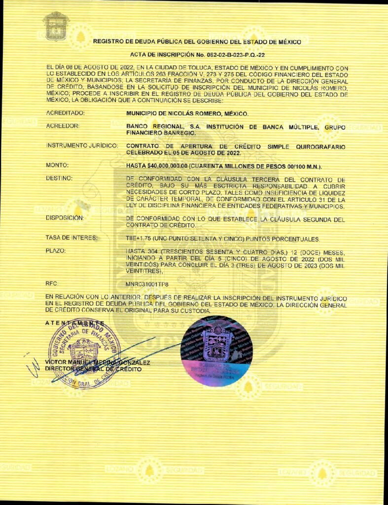 thumbnail of ACTA ESTATAL NICOLAS ROMERO BANREGIO 40 MDP