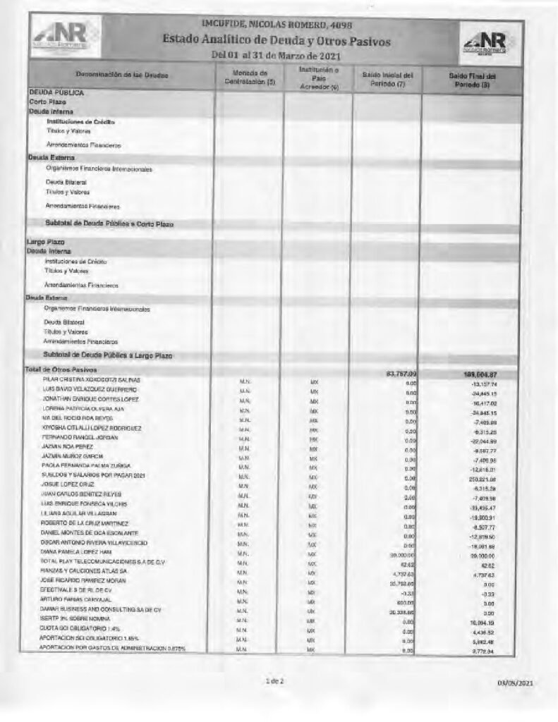 thumbnail of Estado Analitico de la Deuda y Otros Pasivos