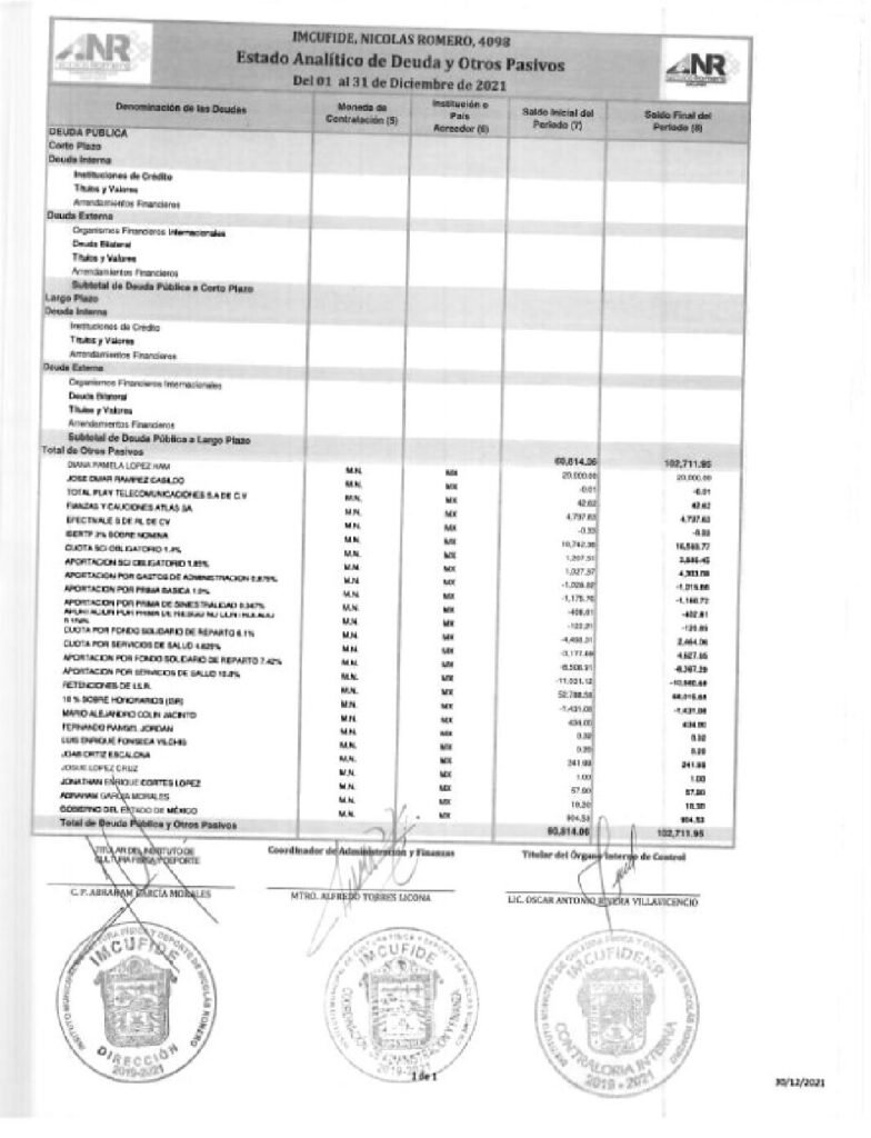 thumbnail of Estado Analitico de la Deuda y Otros Pasivos