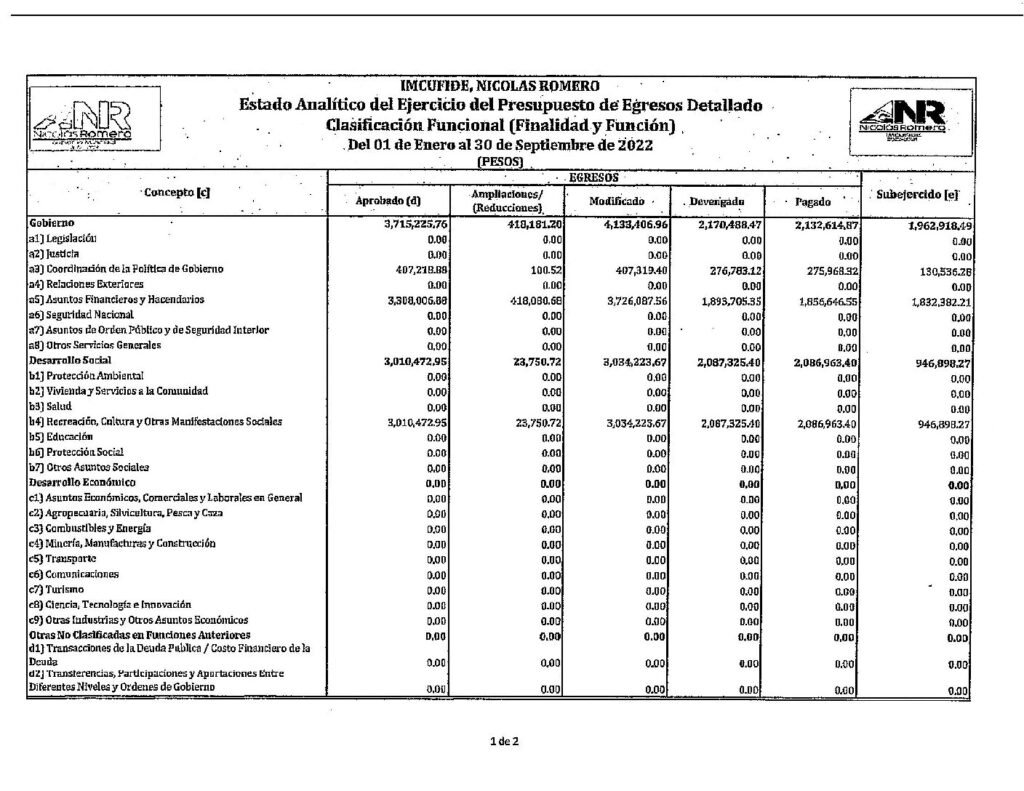 thumbnail of Estado Analítico del Ejercicio del Presupuesto de Egresos, Clasificación Funcional