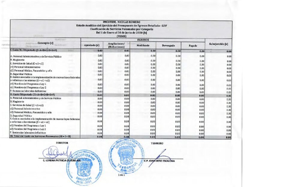 thumbnail of Estado Analítico del Ejercicio del Presupuesto de Egresos Detallado-LDF Clasificación de Servicios Personales por Categoría