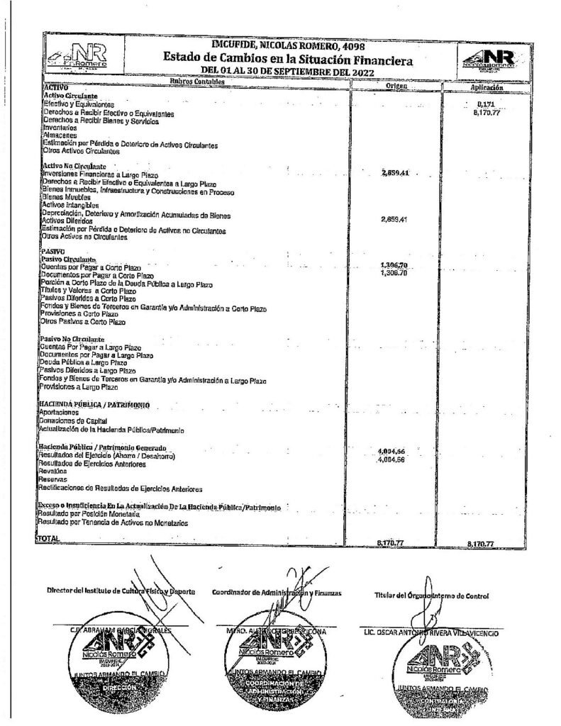 thumbnail of Estado de Cambios en la Situación Financiera