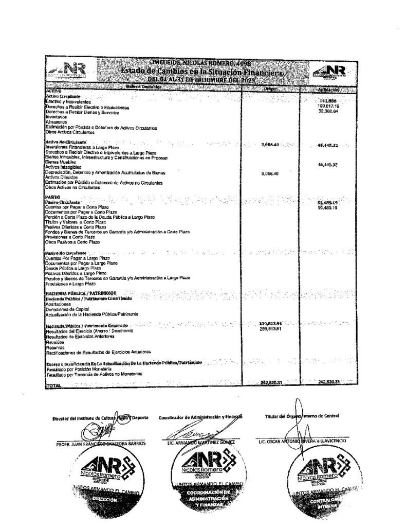 thumbnail of Estado de Cambios en la Situación Financiera