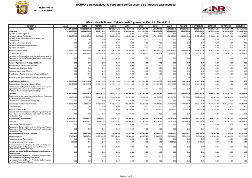 thumbnail of Norma para establecer la Estructura del Calendario de Ingresos Base Mensual