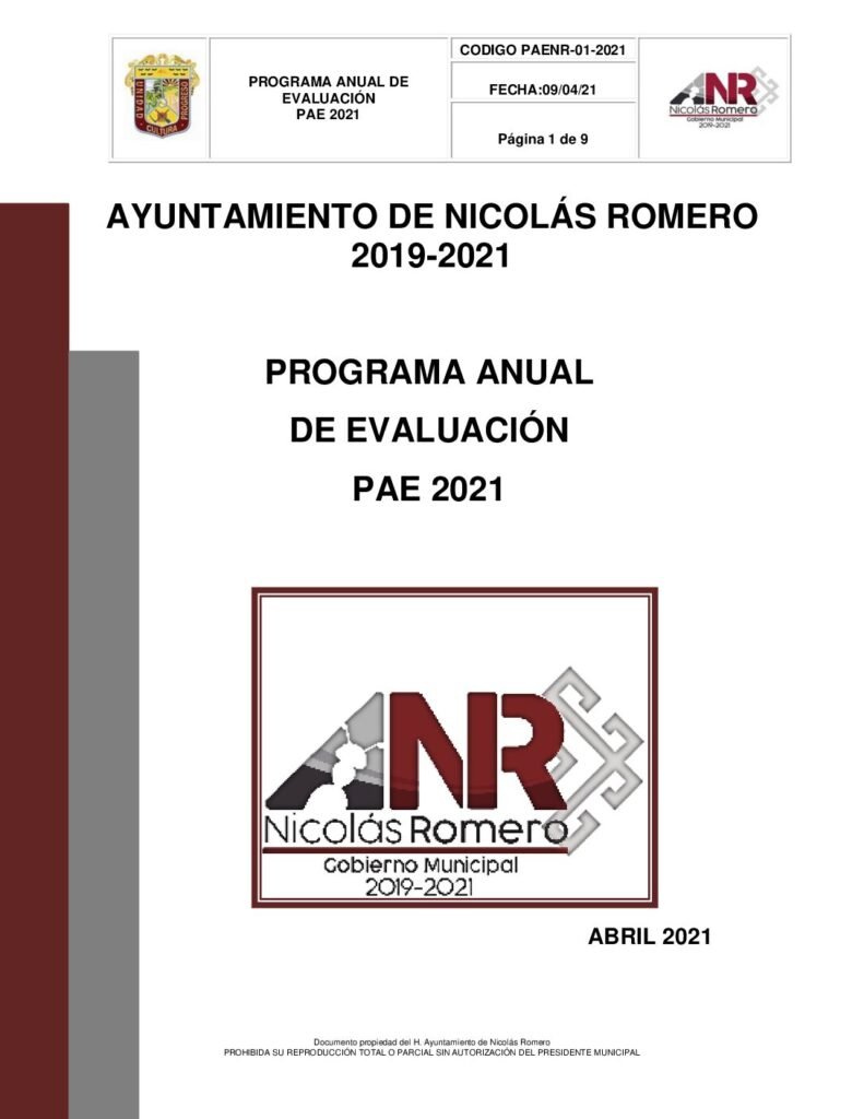 thumbnail of PROGRAMA ANUAL DE EVALUACIÓN PAE 2021 NR