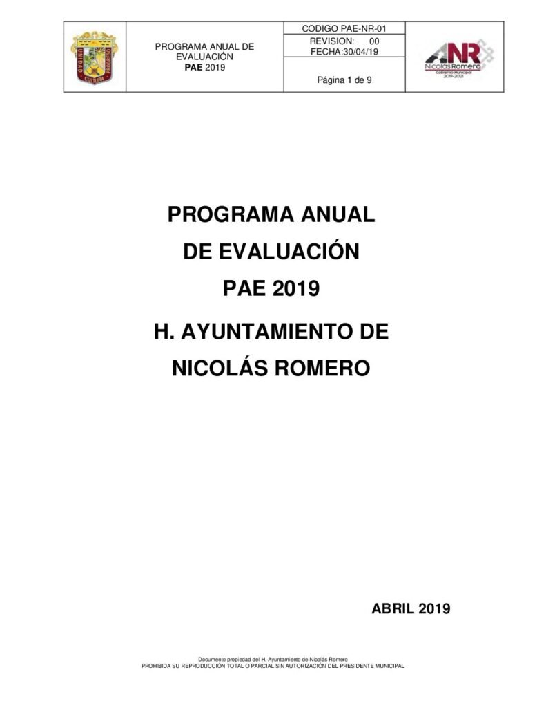 thumbnail of Programa Anual de Evaluación PAE 2019