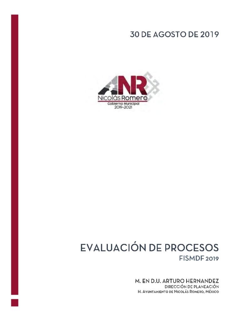 thumbnail of Resumen Final de la Evaluación de Procesos del Fondo para la Infraestructura Social Municipal FISMDF 2019 de Nicolás Romero