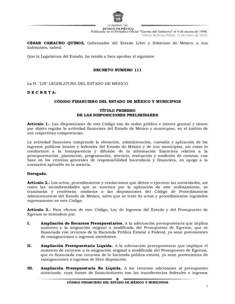 thumbnail of CÓDIGO FINANCIERO DEL ESTADO DE MÉXICO Y MUNICIPIOS