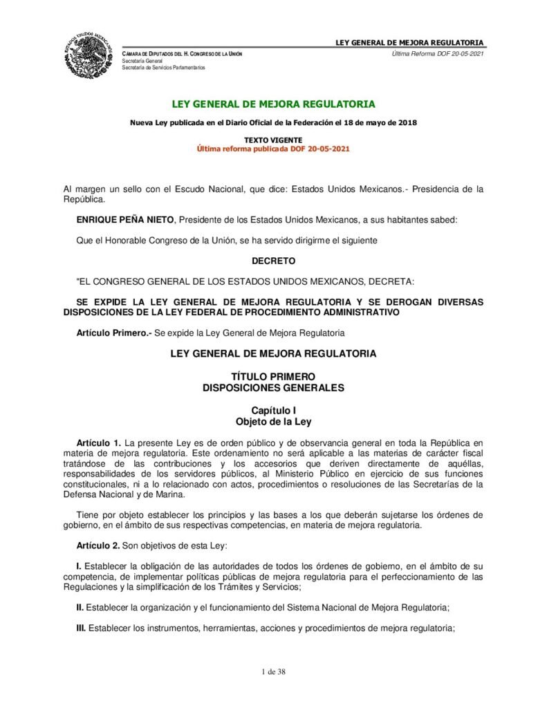 thumbnail of Ley General de Mejora Regulatoria