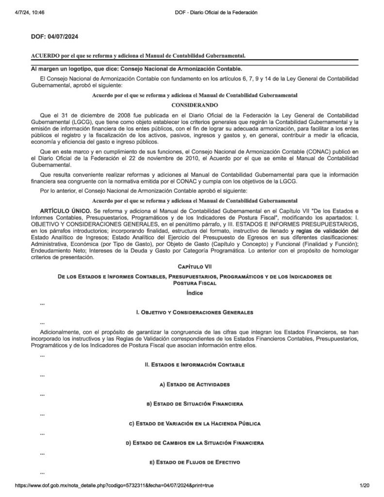 thumbnail of DOF – 04jul24 ACUERDO por el que se reforma y adiciona el Manual de Contabilidad Gubernamental