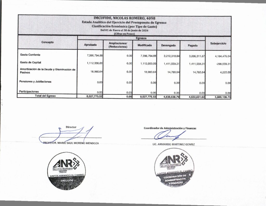 thumbnail of Estado Analitico del Ejercicio del Presupuesto de Egresos, Clasificacion Economica