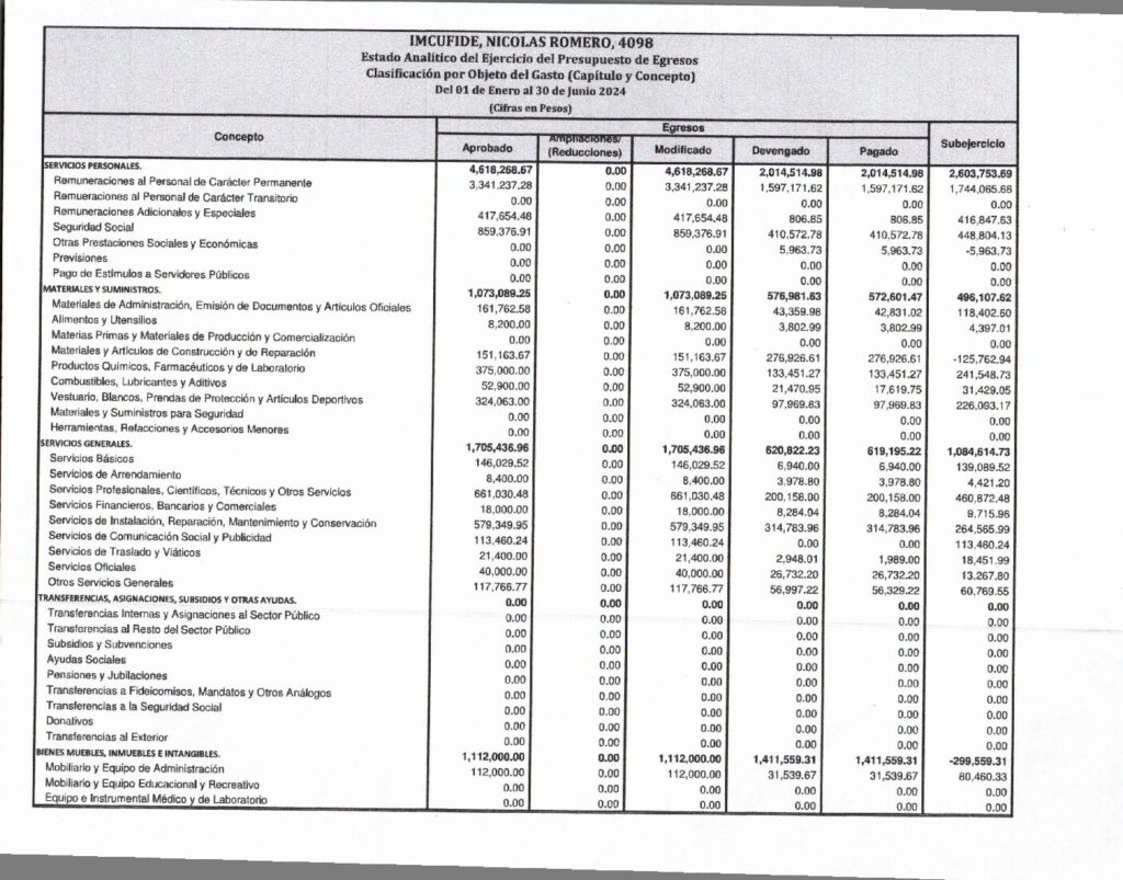thumbnail of Estado Analitico del Ejercicio del Presupuesto de Egresos, Objeto del Gasto
