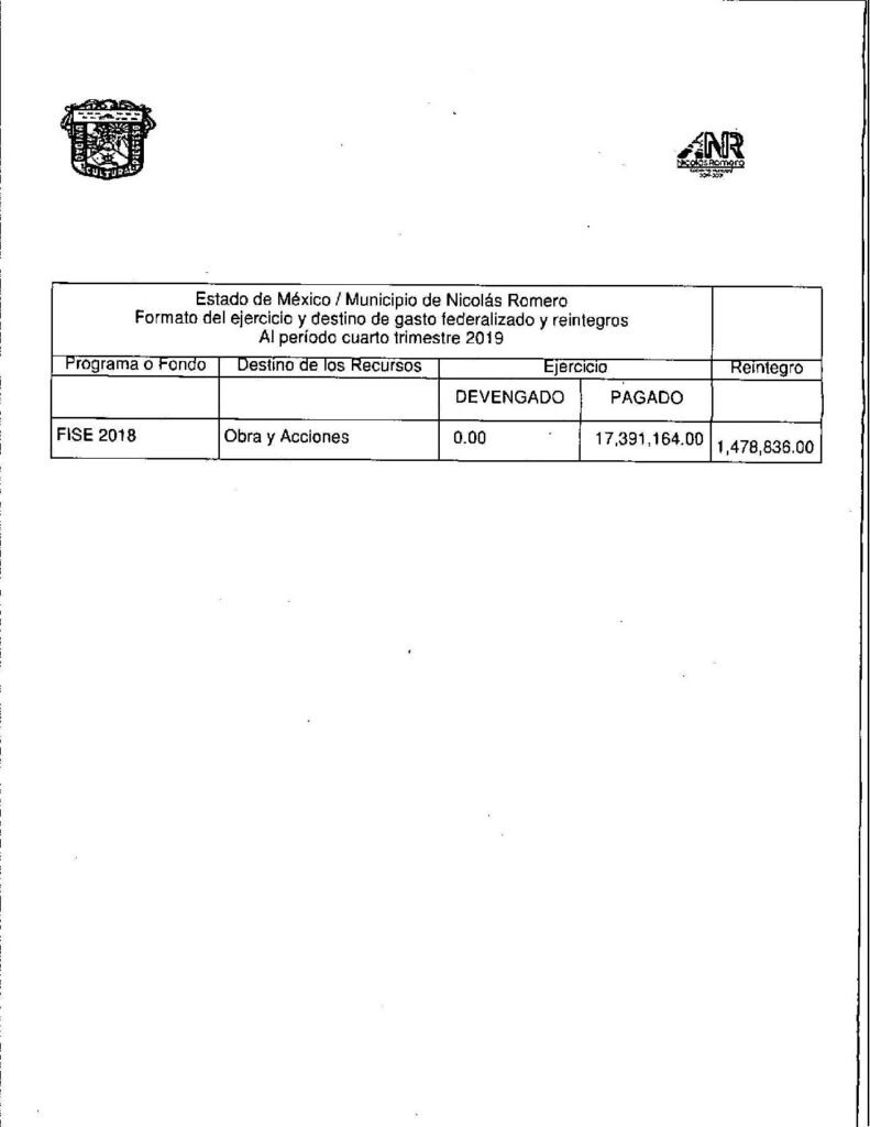 thumbnail of Formato del Ejercicio y Destino de Gasto Federalizado y Reintegros