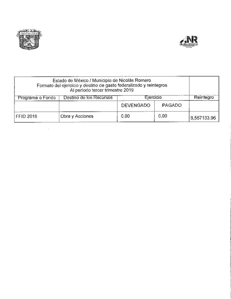 thumbnail of Formato del Ejercicio y Destino del Gasto Federalizado y Reintegros