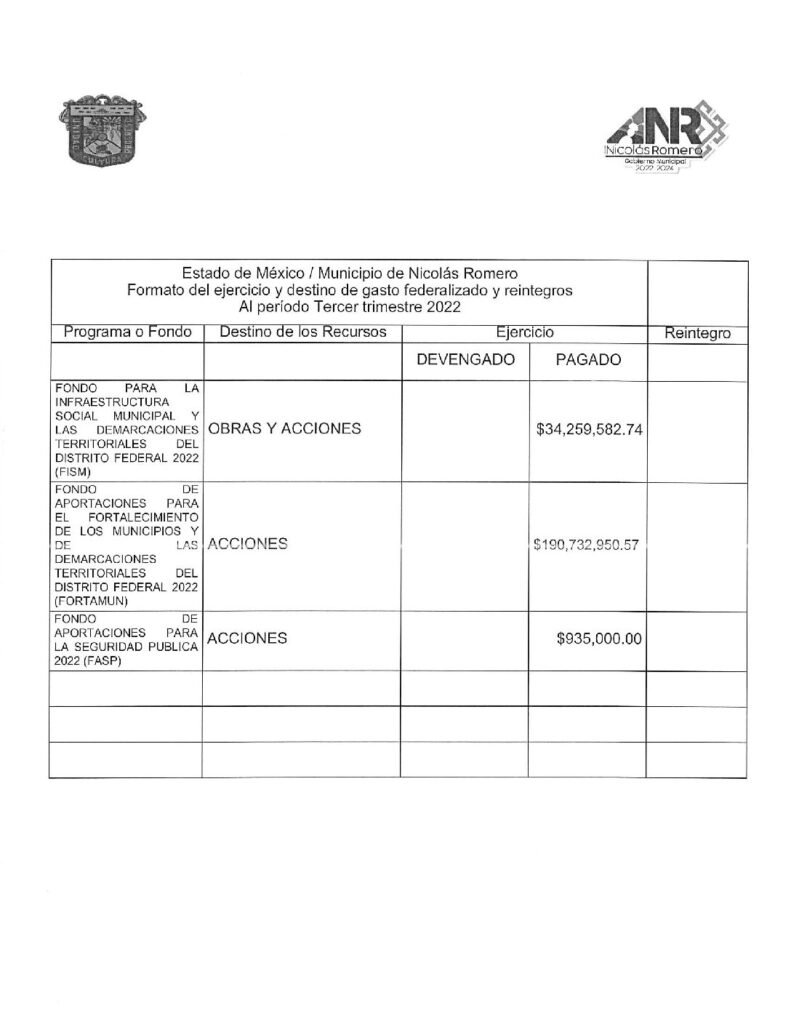 thumbnail of Norma de Información del Formato del Ejercicio y Destino de Gasto Federalizado y Reintegros