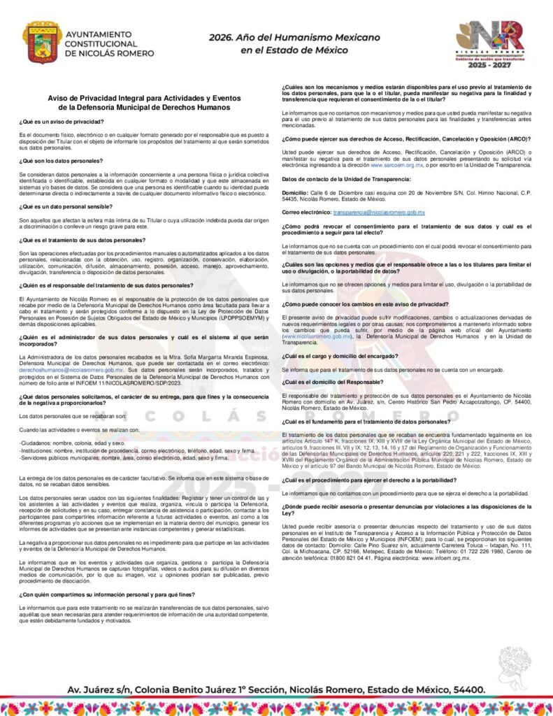 thumbnail of Actividades y eventos de la Defensoría Municipal de Derechos Humanos